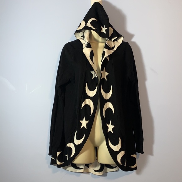 Hot topic celestial black white stars moon hooded open cardigan small cotton mix - Picture 4 of 11